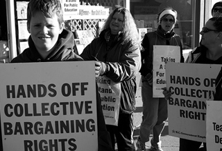 Protesters at the rally for the British Columbia teacher's strike.