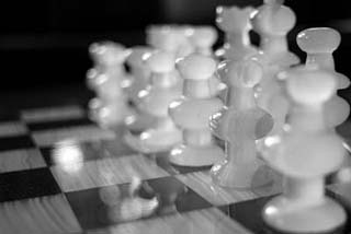 Photograph of a chess set.