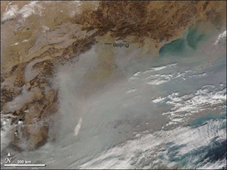 A satellite image showing clouds of pollution over Eastern China. A satellite image showing clouds of pollution over Eastern China.