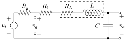 Figure 2. RLC circuit with internal resistances of the function generator and inductor
