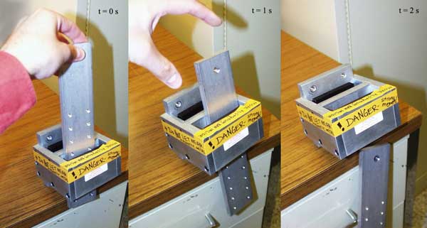 Figure 1. Because of eddy current damping, the aluminum bar will need a few seconds to pass through the high magnetic field.