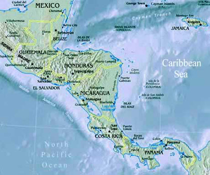 Map of Latin America and Mexico.