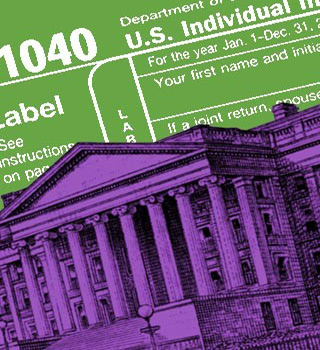 US Treasury Building and Internal Revenue Tax Form.