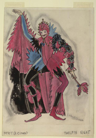 Costume design for Feste from Shakespeare's Twelfth Night.