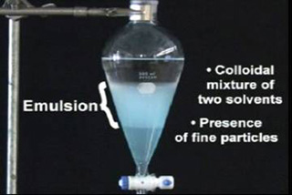 Video still of a separatory funnel in Video 5 of the Digital Lab Techniques Manual.