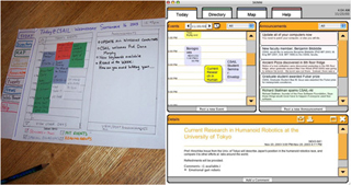 A composite image of a paper mockup of the interface and a screen capture of the final interface.