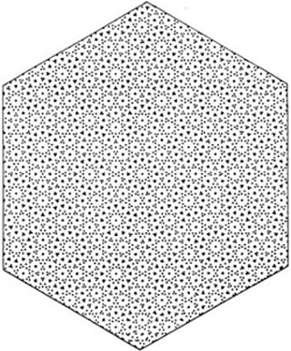 A complex black and white illustration which does not appear exactly the same from moment to moment as the brain tries to organize the pattern.
