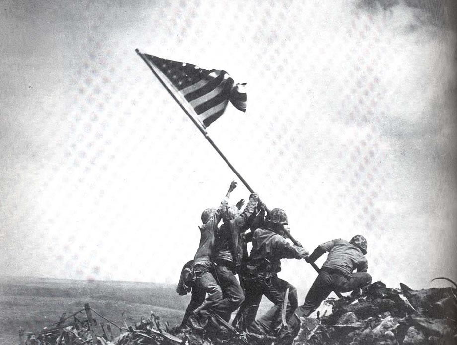 Raising of the American flag after the Battle of Iwo Jima.