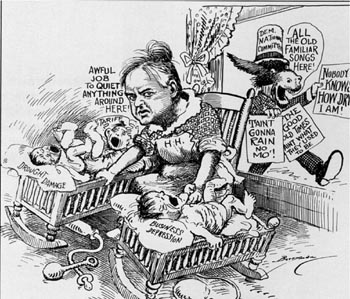 Cartoon of Herbert Hoover playing a passive role in addressing the depression.