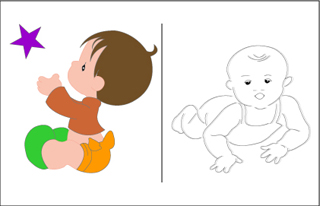 Two line drawings of infants at different stages of development.